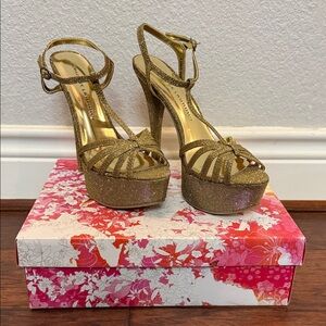 Elegant Gold Glitter Strappy Heels